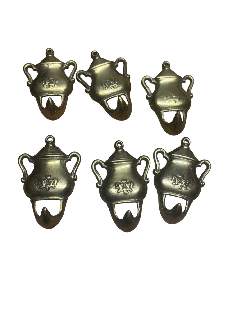 Lot Of 6 Vtg Brass Wall Hook Teapot Tea Towel Hook MCM? Style 3” Sturdy Kitchen